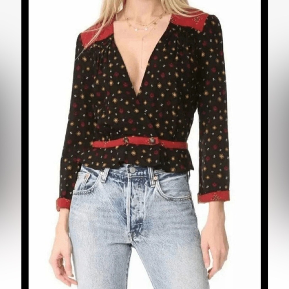 Free People Black Pattern Where We Roam Crop Top XS